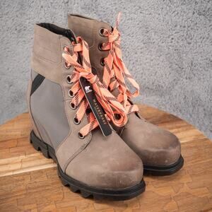 Sorel Sz 5.5 Womens Joan of Arctic Boots Lexie Wedge III Quarry Black Leather